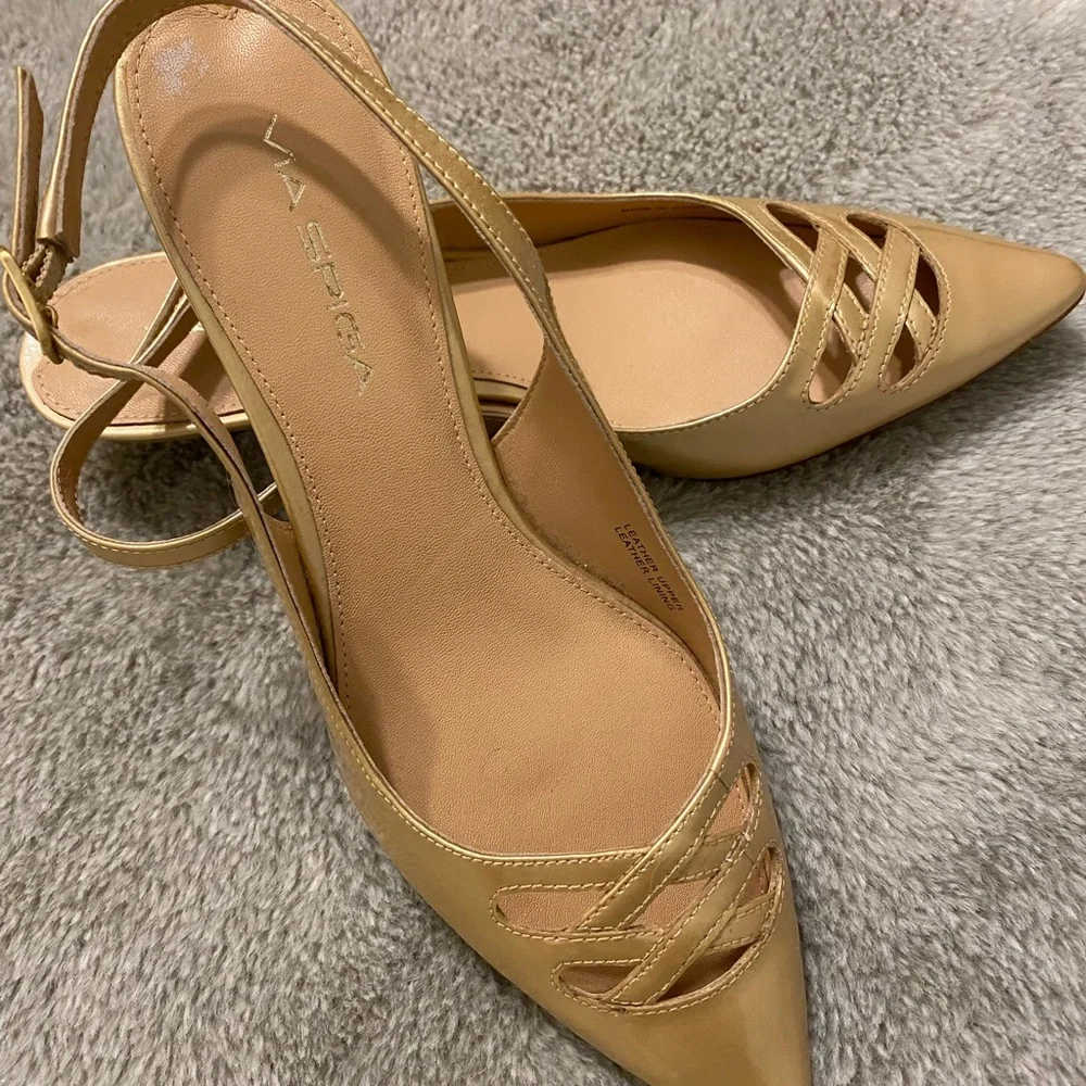 Via Spiga Gold Slingback Heels - Picture 2 of 4